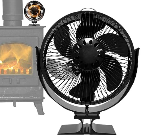 Wood Stove Fan - Heat Power Thermal Fan, Power Stove Fan | Non-Electric Fireplace Fan with Thermometer, Swivel Fan with