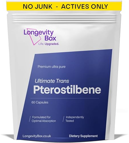 Longevity Box Pterostilbeno 150 mg con 60 Cápsulas, Trans Pterostilbeno 99 por Ciento Puro, Suplemento Dietético Antioxidante para el Mantenimiento de la Función Celular