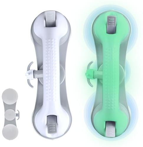 MOORSTDEL 2 Stück Haltegriffe für Senioren Ohne Bohren, Nachtleucht Haltegriff Dusche Ohne Bohren mit 3 Saugnapf Max Tragfähigkeit 110 KG; 29 cm Haltegriff mit Saugnapf für Bad,Toilet,Küchen,Treppen