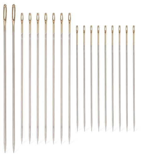 Lot de 16 aiguilles à broder fines – Aiguilles à enfiler à grand chas pour couture à la main, perles et loisirs créatifs – 3 tailles : 3,6 cm, 4,6 cm, 5,1 cm – Aiguilles à fer pour broderie, tricot
