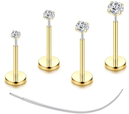Chriscoco 4-8 Pcs G23 Titanio Piercing Tragus Helix Conch Labret CZ Oreja Nariz Oro Plata Piercing Tragus Mujer 16G/18G/20G