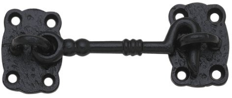 KOOPLES HARDWARE Black Antique Cabin Hook – Traditional Wrought Iron Effect Hook and Eye Latch – Rustic Door, Gate & Window Holder – Vintage-Style Surface Mounted Catch (150 MM)
