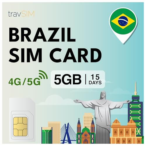 travSIM SIM-kort Brasilien | 15 GB - 30 dagars mobildata med 4G/5G-hastigheter | obegränsad internetåtkomst för Google, Facebook, WhatsApp och mer