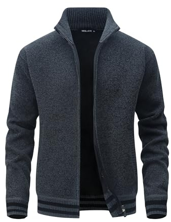 MeiLayM Uomo Invernale Cardigan con Zip Maglione Lavorato a Maglia Cappotto Stand Collare Giacca Manica Lunga in Pile Cardigans con 2 Tasche Casual Leggero Felpa