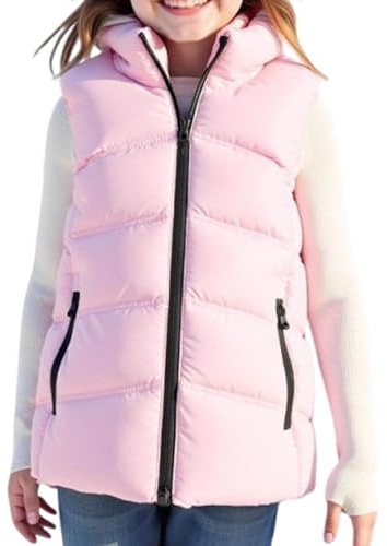 Girls Gilets Sleeveless Down Riding Horse Jackets Zipper Longline Body Warmers Kids Boys Winter Warm Lightweight Padded Waistcoat Winter Vest Outwear School 5 Years Pink