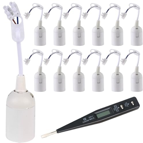 GBKDQQ Confezione da 12 attacchi per lampadina E27 con cavo, attacco E27 + tester di tensione VDE, attacco di ricambio con morsetto, supporto per lampada 250 V