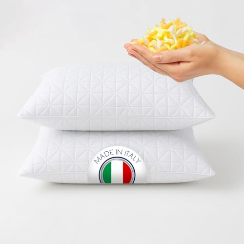 Banzaii coppia cuscini letto, guanciali in fiocco di memory e fodera in tessuto di microfibra trapuntata misura 45 x 75 made in italy.