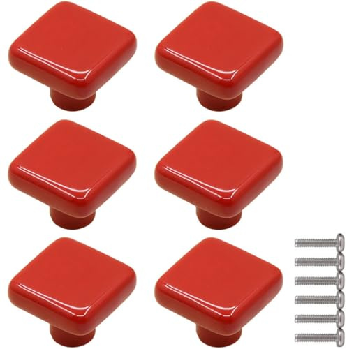 ZESLIV Lot de 6 boutons de meubles en céramique pour tiroir et porte d'armoire - Boutons en céramique - Pour chambre d'enfant - Rouge