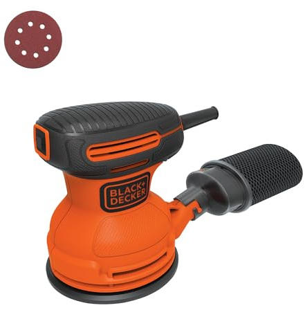 BLACK+DECKER Orbital Sander, 5 Inch, 2.0 Amp, 12000 OPM, Corded, 1 Sandpaper Sheet and Dust Bag Included (BDERO100)
