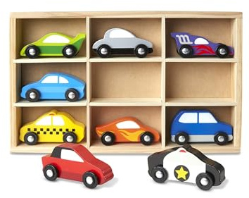 Melissa & Doug Wooden Cars Vehicle Set in Wooden Tray