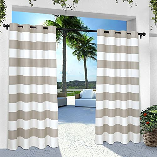 Exclusive Home Cabana Stripe GT EH8002-06 2-96G Rideau de fenêtre à œillets pour intérieur/extérieur, Polyester, Gris foncé, W 54 x L 96 (2 Panels)