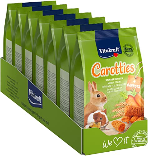 Vitakraft Knabbersticks Carotties, für Nager, mit Getreide und Karotte, Nagersnack, geeignet zur Handfütterung, zum Spielen und Verwöhnen, ohne Zuckerzusatz (7x 50g)