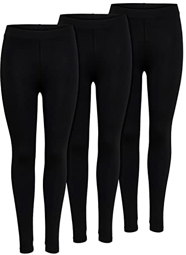 ONLY 3er Pack Leggings für Damen in schwarz - Blickdicht - Für Freizeit, Sport, Yoga oder Fitness aus 95% Baumwolle 15209151 (S, Schwarz (2017))