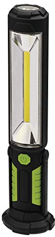 EMOS - aufladbare COB LED-Arbeitsleuchte - Magnetfuß, Haken, verstellbar, stoßbeständig, wasserdicht - max. 500lm, 30m - 3 Leuchtmodi - 26 Stunden - 2 Kabel - IP43 für Außenbereich - schwarz-grün