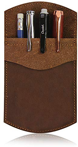 WANDERINGS Protection De Poche En Cuir Véritable - 9 cm x 15,75 cm - Organisateur De Poche En Cuir Fait Main Pour Stylos Et Crayons Pour Bureau Et Maison - Porte-Stylo De Poche, Pochette À Outils