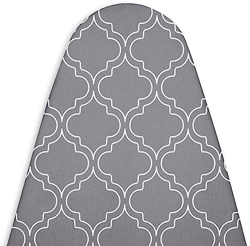 Encasa XO Ironing Board Covers and pad 125x39 cm- Thick 3mm Felt Padding, Drawstring Tightening & Lock, Heat Reflective, Scorch & Stain Resistant, for Large Ironing Board - Grey Tiles