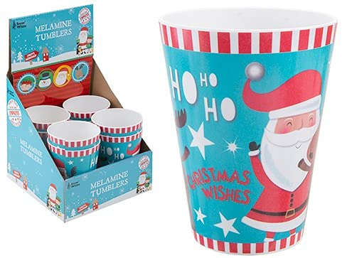 Weihnachtsbecher aus Kunststoff, 325 ml, Weihnachtsmann und Rentier, genießen Sie Ihr Lieblingsgetränk am Weihnachtstag