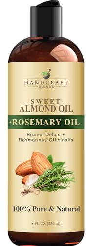 Handcraft Blends Sweet Almond Oil | 100% Pure and Natural | Bath & Body Oil | Premium Grade Carrier Oil | Skin | Hair | Body | Massage | Hexane-Free | with Rosemary Oil | 8 Fl Oz