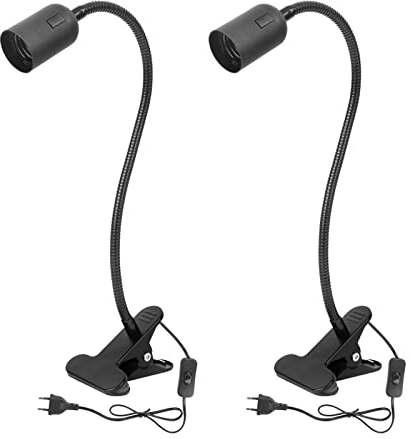 BILIPLE E27 Klemmleuchte Lampenfassung 2 Stück LED E27 Lampensockel Tischlampe Klemmlampe Halterung Doppel Körper Schalter Flexibel Schwanenhals E27 Klemmleuchte Lampenfassung (Ohne Glühbirne)
