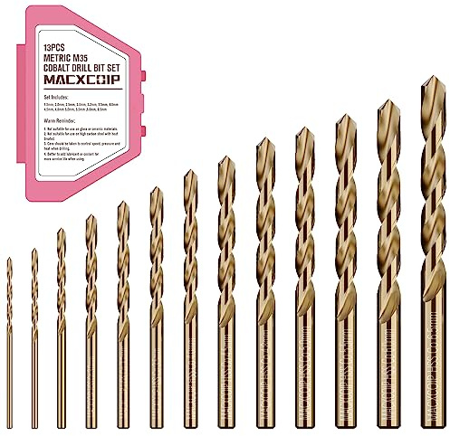 MACXCOIP Metric 13Pcs M35 Cobalt Drill Bit Set, 1.5mm-6.5mm HSS Cobalt Jobber Drill Bits, for Hardened Metals, Stainless Steel, Cast Iron and Wooden Plastics, with Plastic Index Storage Box