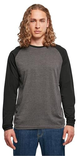 Build Your Brand Camiseta de Manga Larga raglán para Hombre, Carbón/Negro, 5XL