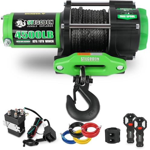STEGODON 4500 Winch 12V Electric ATV/UTV Winch with Synthetic Rope,2pcs Wireless Remote and Winch Stopper for Towing Jeep Off-Road SUV Truck Car Trailer Boat