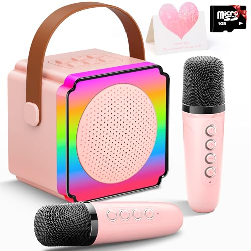 Gontence Karaoke Maschine mit 2 Bluetooth Mikrofon Kinder, Geschenk Spielzeug Mädchen 3-12 Jahre, Tragbarer Karaoke Mikrofon, Mädchen Geschenk Karaoke Maschine Kinder