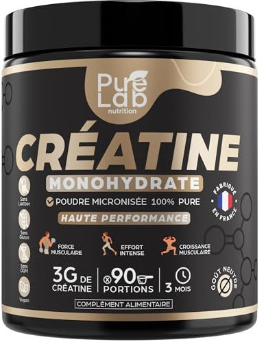 Creatina monoidrato in polvere 100% pura di qualità micronizzata, 90 porzioni, alto assorbimento, prestazioni, forza, massa muscolare e sforzi intensi, 100% vegano