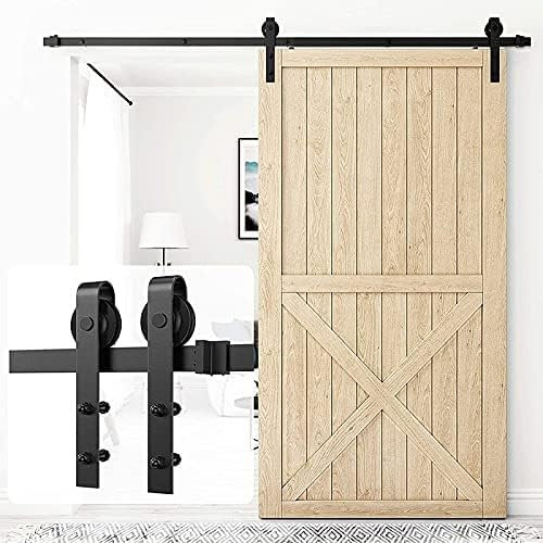 ZAXER Systèmes de porte coulissante modernes de 2 m - Kit complet avec guide de 200 cm, 2 roulettes, butées de porte et matériel de montage, pour portes jusqu'à 150 kg.
