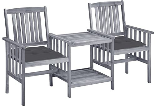 Xichuzi Gartenstühle mit Teetisch und Kissen Massivholz Akazie, Gartenmöbel, Balkonstühle, Hochlehner, Balkonmöbel, Bistrostuhl, Garten Stühle, Sit Möbel, Armlehnenstuhl - 3061317