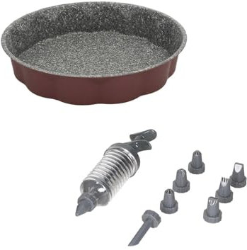 Avilia Set Completo per Pasticceria: Padella da 24 cm con Rivestimento Antiaderente, Siringa da Pasticciere e Ugello in Silicone per Decorare Dolci, Ideale per Torte, Biscotti e Creazioni Casalinghe