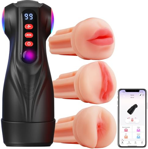 Tauara Masturbatore per Uomo Sex Toys, APP Masturvatore per Uomo con 9 Vibrazione e 9 Aspirazione, Masturbtore con 3 Maniche Rimovibili Vagi Orale Sex Toy Vibratore Sexytoysys Coppia