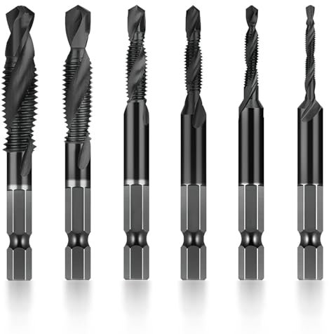 Hochgeschwindigkeitsstahl Gewindebohrer Set, M3/M4/M5/M6/M8/M10 Schraube Tap Bohrer Bits, 1/4 Sechskantschaft Kombi Bohrer, metrisch, 6542 Hochgeschwindigkeitsstahl, Titan Beschichtung