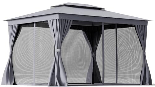 COSTWAY Garden Gazebo, Outdoor Double Roof Patio Pavilion Tent, Heavy Duty Waterproof Marquee Canopy Shelter Pergola (296 x 397 x 280 cm, with Mesh Netting)