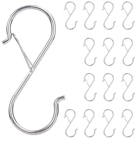 ZSUIQIN 15 Piezas Ganchos grandes en S, Ganchos de armario, Ganchos para Colgar, para plantas colgantes, utensilios de cocina, vaqueros, bolsos, ollas, sartenes, tazas, ropa, toallas