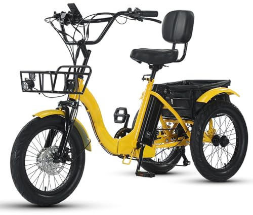 DHsdlpLU 18 E BIK Erwachsenendreirad Dreirad Fahrrad 3 Rad Elektrodreirad mit Gepäckkorb Breitreifen für Erwachsene Zusammenklappbar, Leichter Einstieg 30 kg Tragkraft A