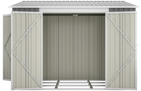 Utrustningsskjul metall 6 x 8 fot – stort utrustningshus på 4,5 m² med dubbeldörrar och sidodörr, väderbeständigt stålskjul med snedtak som cykelgarage för 4–6 cyklar, trädgårdsredskap och motorcykel