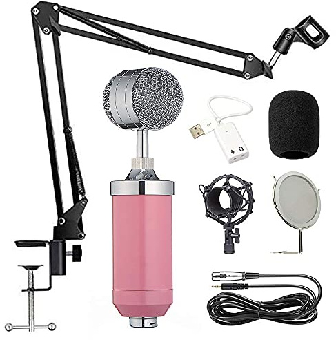 DXYQXL Kondensormikrofonkit med justerbar saxarm för streaming, podcast och studio-inspelning med 3,5 mm anslutning
