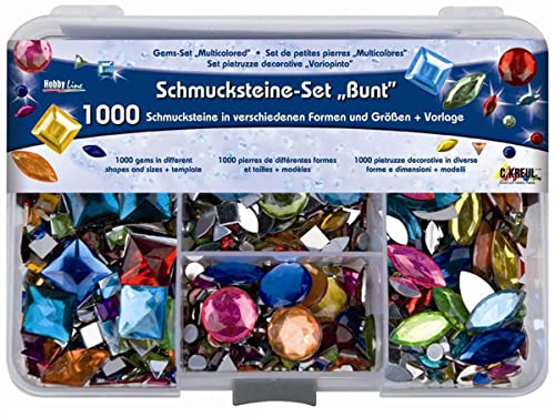KREUL 49641 - Schmucksteine Set, 1000 bunte Steine in verschiedenen Formen und Größen, für die Gestaltung von modischen Accessoires und zur Gestaltung im Home Deco Bereich