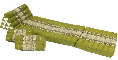 Handelsturm Set: Thaikissen 170x50 + 2 rechteckige Kissen 35x15x10 bambusgrün