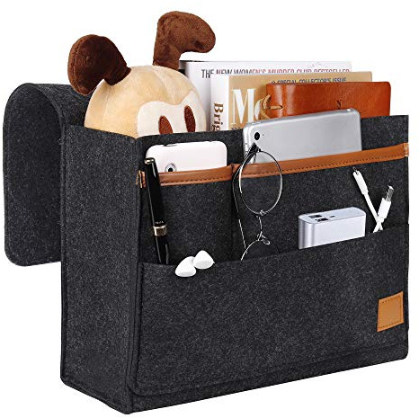 Organizador de Caddie, Bolsillo de Cama Caddie de Fieltro Bedside Pocket Bolsa de Almacenamiento para Teléfono, Mando a distancia, Periódico, Bolígrafo, Revista, Gafas Gris Oscuro