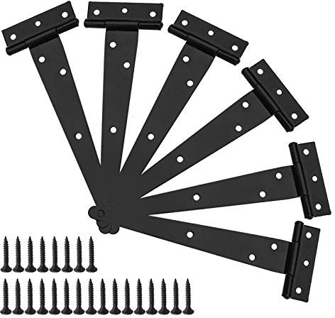 OTOTEC Lot de 6 charnières en T de 25,4 cm - Charnières en T robustes - Pour portail, abri de jardin, grange - Matériel forgé - Antirouille - Noir - Avec raccords à vis