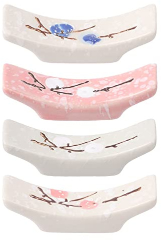 AKOAK 4 Pcs Oak Ceramic Plumblossom Chopsticks Stand Lovely Chopsticks Rest Stand Pillow Shape Rice Spoon Stand Ideal Spoon Fork Knives Stand Home Kitchen Tableware Desktop Accessories