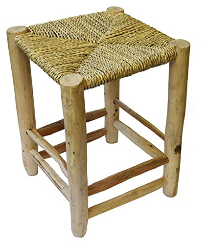 Simandra Scandi-stil träpall fotpall massiv med flätade palmblad