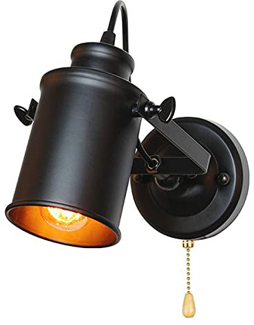 Lampada da Parete Industriale Retro Faretti da Muro con Interruttore a Tirante Regolabile E27 Iluminazioni per pareti Interno 180° Ruotabile Metallo Vintage Lampade Bar Caffè Loft Soggiorno (1 Pezzi)