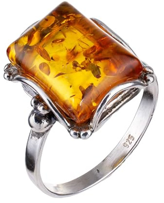 Holiday Gift Shops Sterling Silver and Baltic Honey Amber Rectangle Ring Makell-size 11