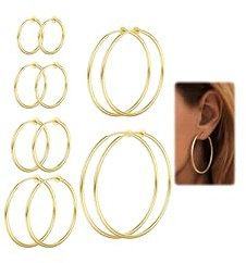 MILACOLATO Clip On Boucles d'Oreilles Créoles Femme Huggie Fausse Boucle d'Oreille Printemps Faux Boucles Oreille Pour Non Percées Bijoux 6 Tailles Argent Or Ton Or Rose or