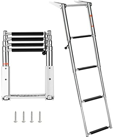 skyehomo 4 Step Boat Ladder Stainless Steel Telescoping Ladder with Retaining Strap,Universal Pontoon Ladder for Marine Boat Yacht Swimming Pool