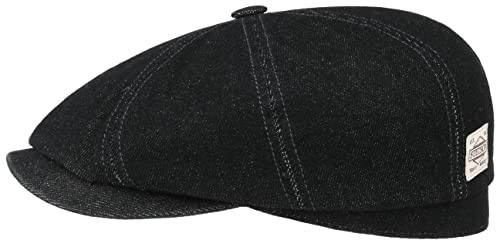Stetson Hatteras Robust Denim Flatcap Einfarbige Ballonmütze Herren Frühjahr Sommer Herbst Winter schwarz XL (60-61 cm)