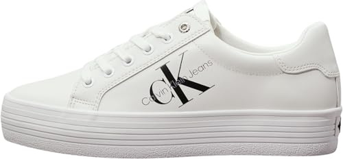 Calvin Klein Baskets Vulcanisées Femme Flatform Laceup Low Compensées, Blanc (Bright White), 36